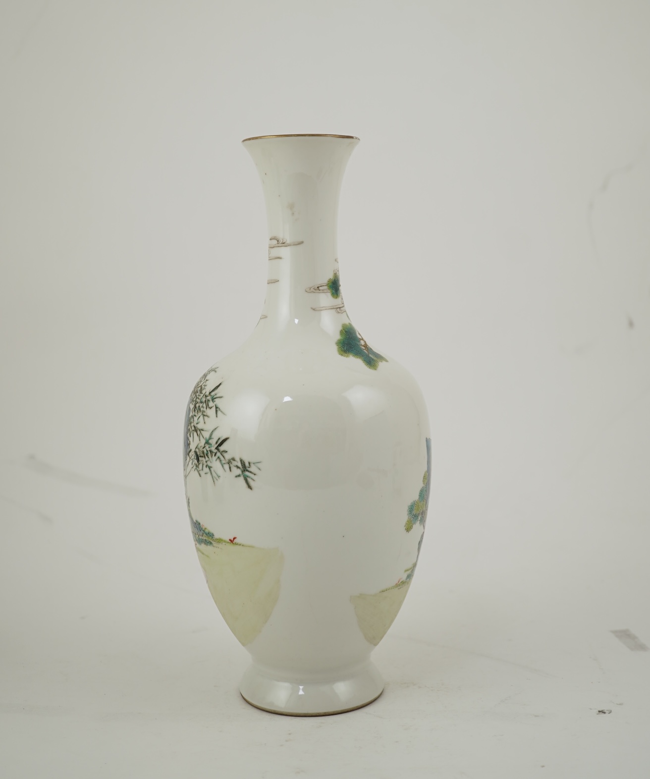 A Chinese famille rose ‘Liu Hai’ bottle vase, Qianlong six character seal mark but Republic period